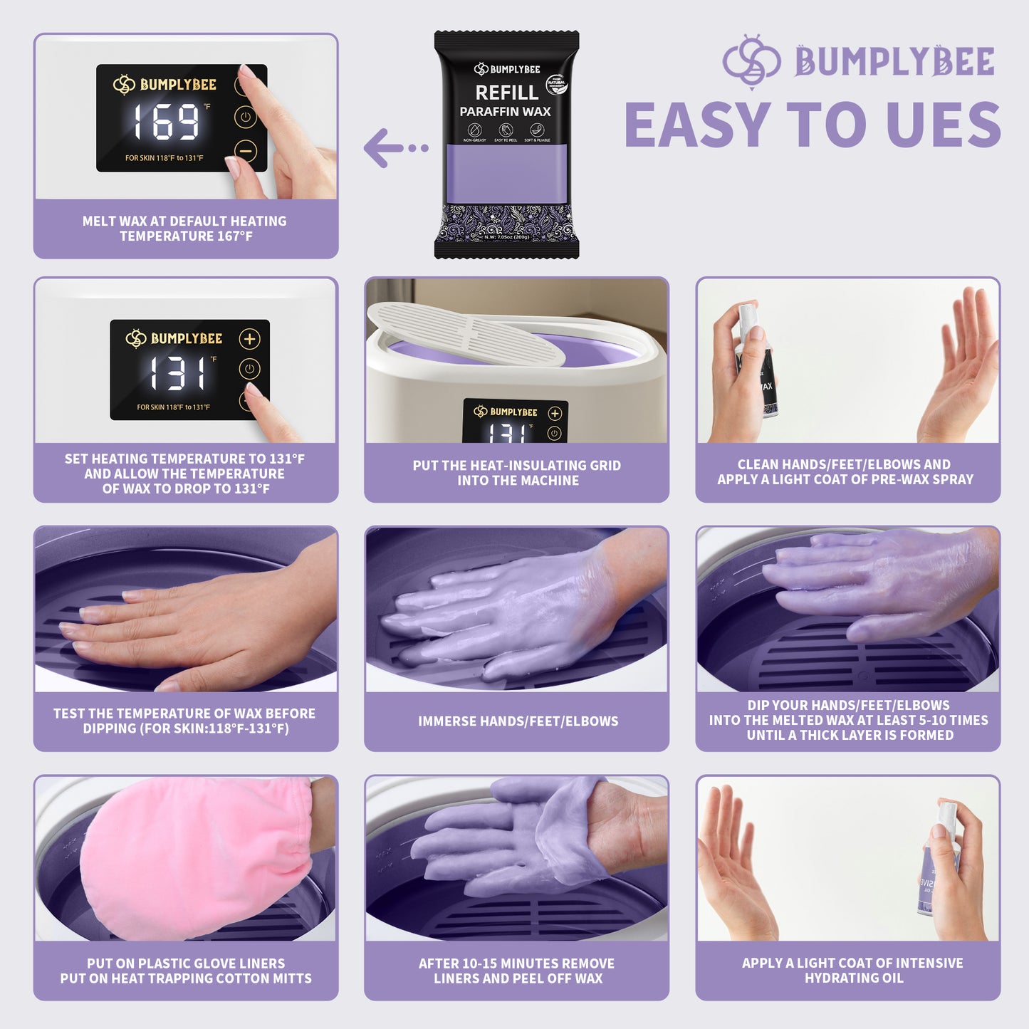 BUMPLYBEE 10 Packs Lavender Paraffin Wax